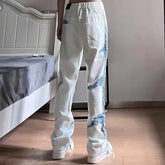 Men Jeans Patchwork Jeans Male Hiphop Loose Straight Trousers